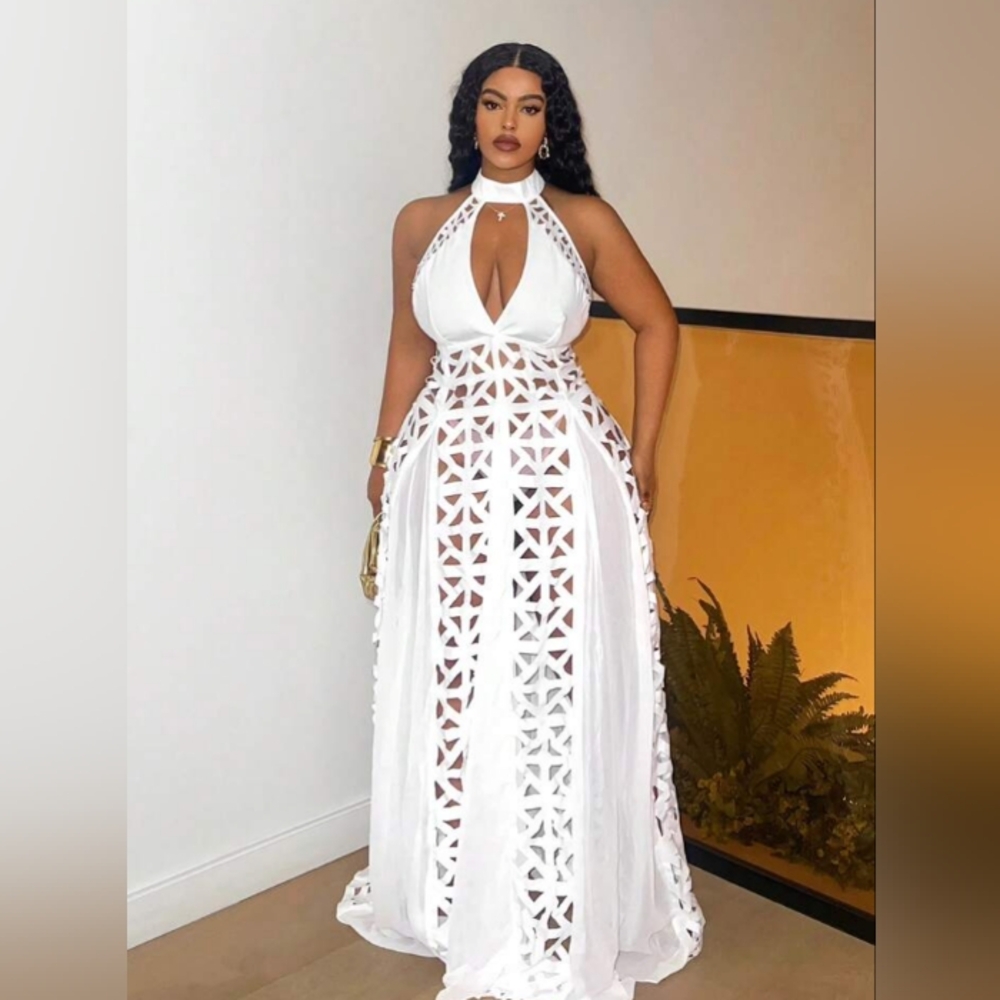 Elegant White Halter Maxi Dress